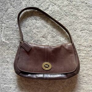 Coach Vintage Leather Brown Ergo Flap Shoulder Bag with gold hardware